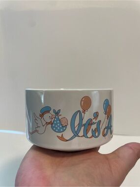 Vintage Boy Baby Shower Trinket Bowl Stork Cottagecore Whimsy Nursery Decor